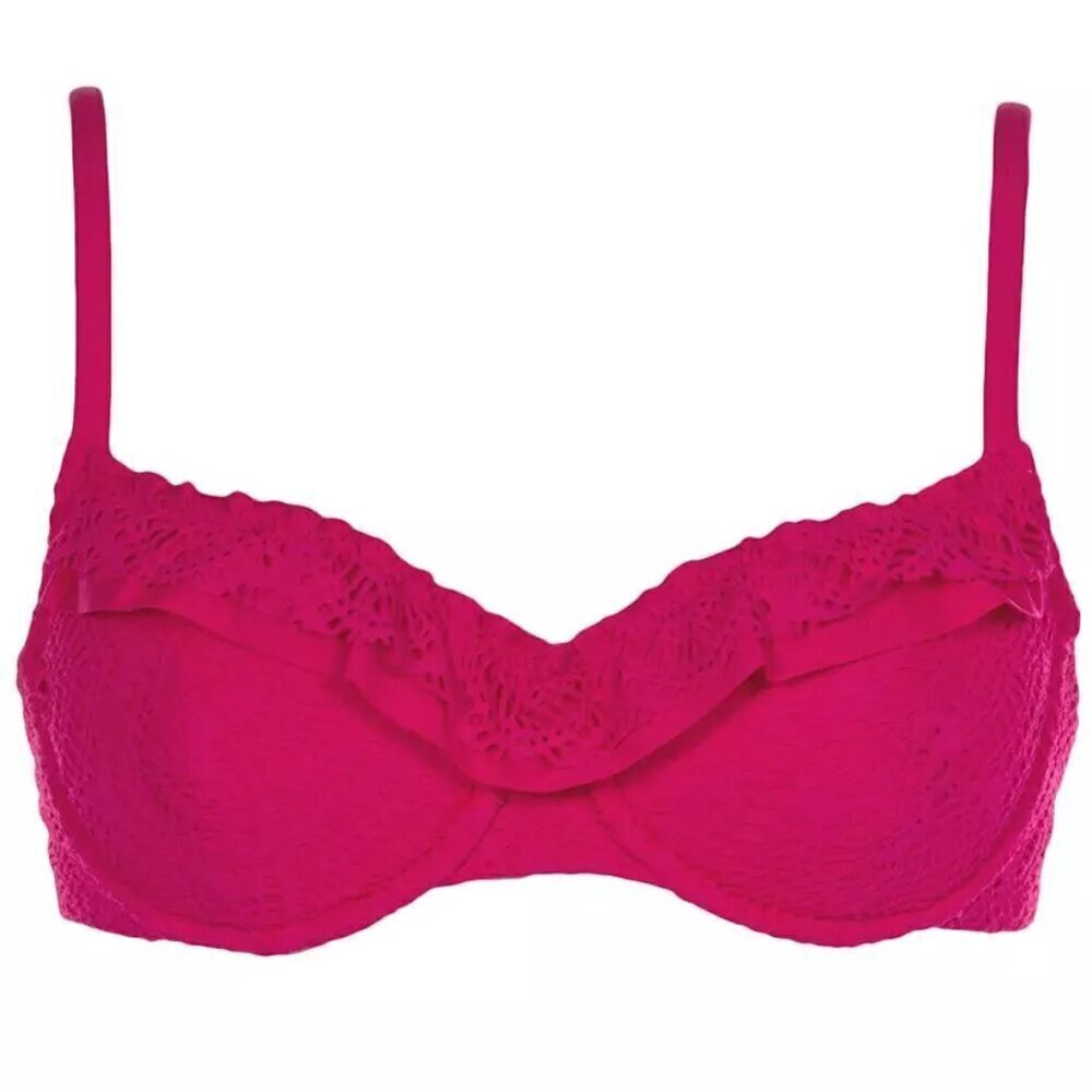 Becca Barbie Pink Lace Ruffled Underwire Bikini Swim Top